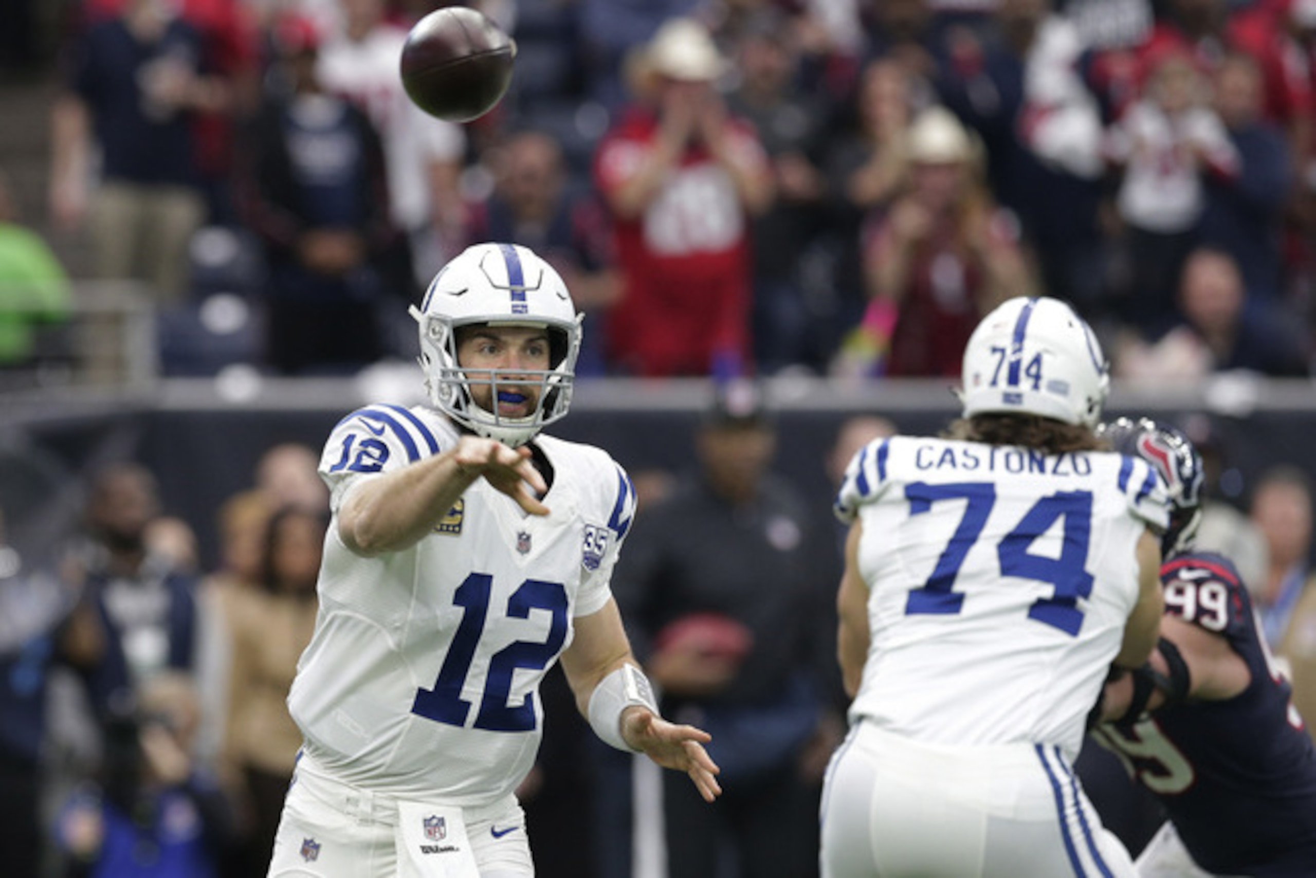 Indianapolis Colts quarterback Andrew Luck (12) throws against the Houston Texans during the first half of an NFL wild card playoff football game, Saturday, Jan. 5, 2019, in Houston. (AP Photo/Michael Wyke) Indianapolis Colts quarterback Andrew Luck (12) throws against the Houston Texans during the first half of an NFL wild card playoff football game, Saturday, Jan. 5, 2019, in Houston. (AP Photo/Michael Wyke)