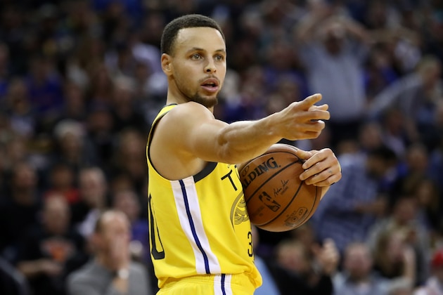 OAKLAND, CALIFORNIA - JANUARY 08:  Stephen Curry #30 of the Golden State Warriors questions a call during their game against the New York Knicks at ORACLE Arena on January 08, 2019 in Oakland, California. NOTE TO USER: User expressly acknowledges and agrees that, by downloading and or using this photograph, User is consenting to the terms and conditions of the Getty Images License Agreement. (Photo by Ezra Shaw/Getty Images)