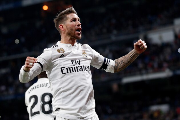 MADRID, SPAIN - JANUARY 9: Sergio Ramos of Real Madrid celebrate goal
 during the Spanish Copa del Rey  match between Real Madrid v Leganes at the Santiago Bernabeu on January 9, 2019 in Madrid Spain (Photo by David S. Bustamante/Soccrates/Getty Images)