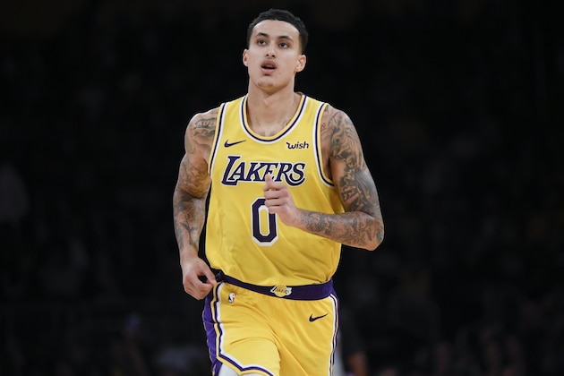 Los Angeles Lakers forward Kyle Kuzma in action during the second half of an NBA preseason basketball game against the Sacramento Kings in Los Angeles, Thursday, Oct. 4, 2018. The Lakers won 128-123. (AP Photo/Kelvin Kuo)