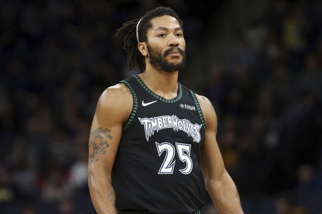 Minnesota Timberwolves' Derrick Rose plays against the Houston Rockets against the Houston Rockets in an NBA basketball game Monday, Dec. 3, 2018, in Minneapolis. (AP Photo/Jim Mone)