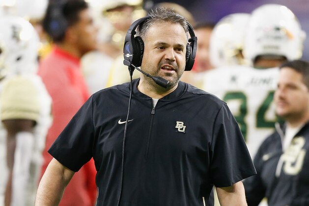 HOUSTON, TEXAS - DECEMBER 27: Head coach Matt Rhule of the Baylor Bears looks on during the fourth quarter in the Academy Sports + Outdoors Texas Bowl at NRG Stadium on December 27, 2018 in Houston, Texas. (Photo by Bob Levey/Getty Images)