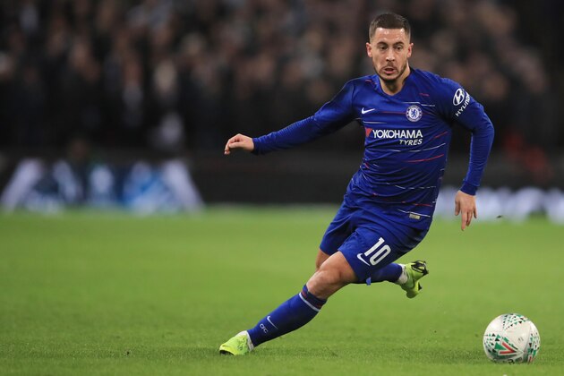 LONDON, ENGLAND - JANUARY 08: Eden Hazard of Chelsea during the Carabao Cup Semi-Final First Leg match between Tottenham Hotspur and Chelsea at Wembley Stadium on January 8, 2019 in London, England. (Photo by Marc Atkins/Getty Images)