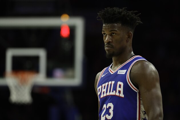 Philadelphia 76ers' Jimmy Butler in action during an NBA basketball game against the Washington Wizards, Tuesday, Jan. 8, 2019, in Philadelphia. (AP Photo/Matt Slocum)