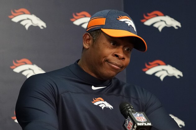Denver Broncos head coach Vance Joseph speaks during a news conference after an NFL football game against the Los Angeles Chargers, Sunday, Dec. 30, 2018, in Denver. (AP Photo/Jack Dempsey)