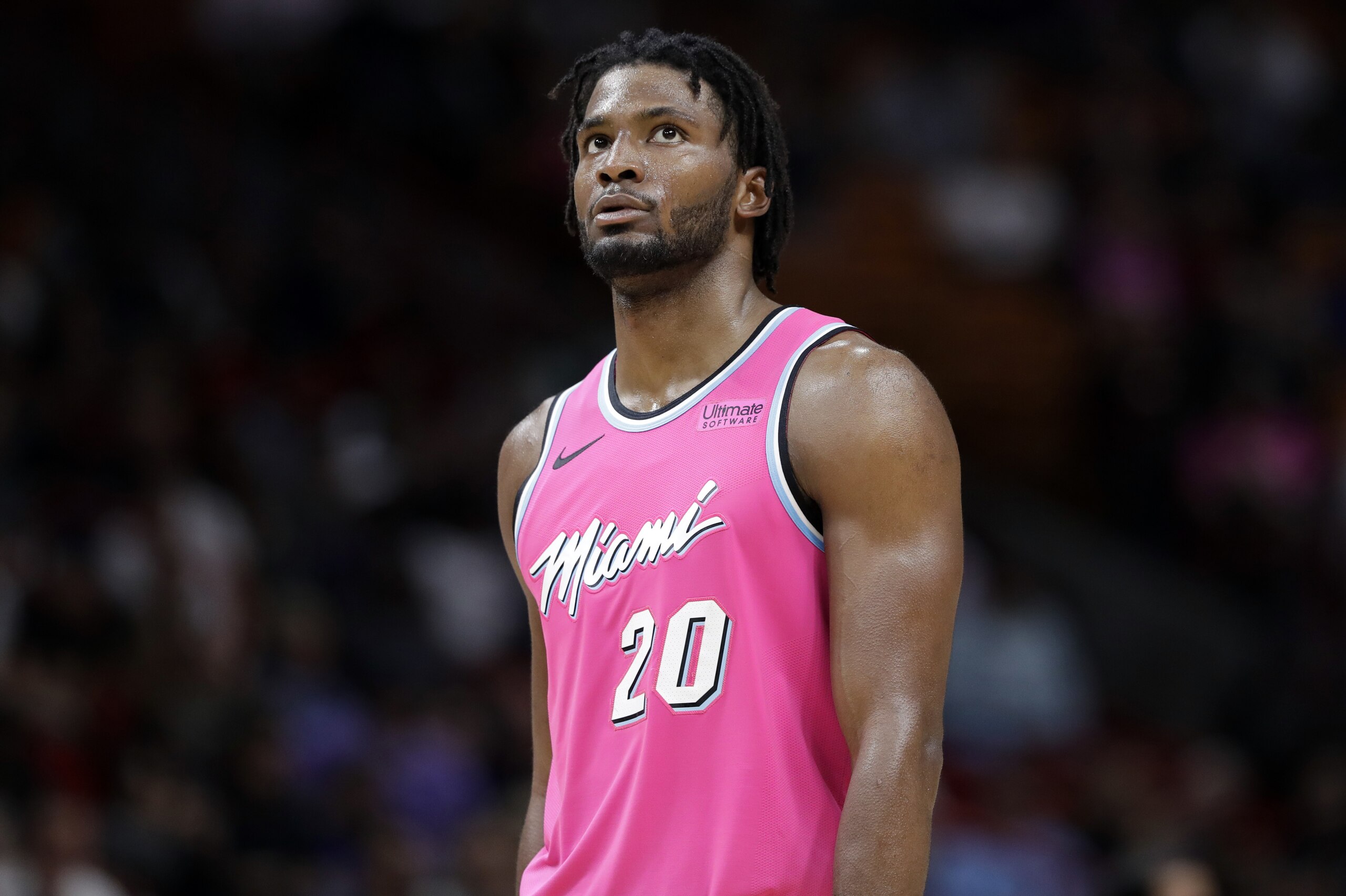 Miami Heat forward Justise Winslow (20) walks on the court during the first half of an NBA basketball game against the Minnesota Timberwolves, Sunday, Dec. 30, 2018, in Miami. (AP Photo/Lynne Sladky)