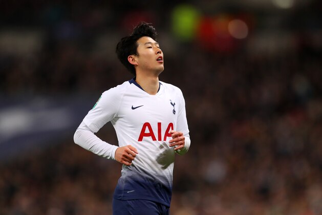 LONDON, ENGLAND - JANUARY 08: Son Heung-min of Tottenham Hotspur during Carabao Cup Semi-Final between Tottenham Hotspur and Chelsea at Wembley Stadium on January 8, 2019 in London, England. (Photo by Catherine Ivill/Getty Images)