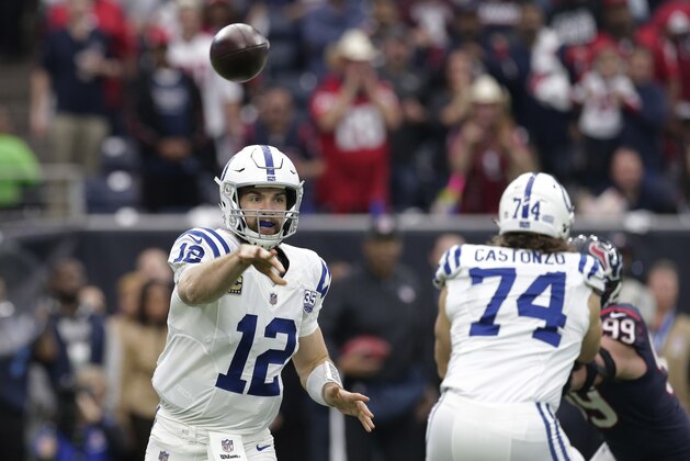 Indianapolis Colts quarterback Andrew Luck (12) throws against the Houston Texans during the first half of an NFL wild card playoff football game, Saturday, Jan. 5, 2019, in Houston. (AP Photo/Michael Wyke) Indianapolis Colts quarterback Andrew Luck (12) throws against the Houston Texans during the first half of an NFL wild card playoff football game, Saturday, Jan. 5, 2019, in Houston. (AP Photo/Michael Wyke)