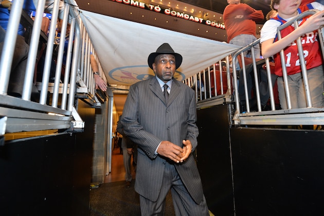 PHILADELPHIA, PA - MARCH 1: NBA Legend Moses Malone  looks on at the Wells Fargo Center March 1, 2014 in Philadelphia, Pennsylvania. NOTE TO USER: User expressly acknowledges and agrees that, by downloading and or using this photograph, User is consenting to the terms and conditions of the Getty Images License Agreement. Mandatory Copyright Notice: Copyright 2014 NBAE (Photo by Jesse D. Garrabrant/NBAE via Getty Images)