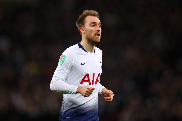 LONDON, ENGLAND - JANUARY 08: Christian Eriksen of Tottenham Hotspur during Carabao Cup Semi-Final between Tottenham Hotspur and Chelsea at Wembley Stadium on January 8, 2019 in London, England. (Photo by Catherine Ivill/Getty Images)