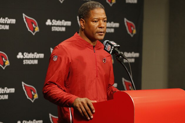 Arizona Cardinals head coach Steve Wilks speaks after an NFL football game against the Los Angeles Rams, Sunday, Dec. 23, 2018, in Glendale, Ariz. The Rams won 31-9. (AP Photo/Rick Scuteri)