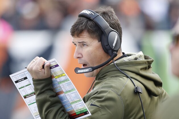 CINCINNATI, OH - NOVEMBER 11: Offensive coordinator Bill Lazor of the Cincinnati Bengals looks on during the game against the New Orleans Saints at Paul Brown Stadium on November 11, 2018 in Cincinnati, Ohio. The Saints won 51-14. (Photo by Joe Robbins/Getty Images)