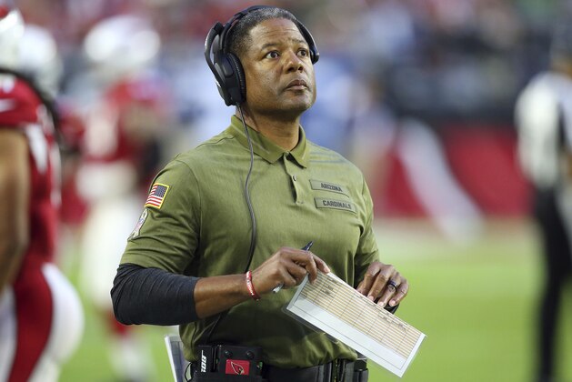 Arizona Cardinals head coach Steve Wilks watches during the second half of an NFL football game against the Oakland Raiders, Sunday, Nov. 18, 2018, in Glendale, Ariz. The Raiders won 23-21. (AP Photo/Ross D. Franklin)