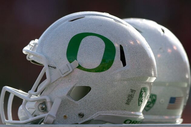 SALT LAKE CITY, UT - NOVEMBER 19: Isolated view of Oregon Ducks helmets on the sideline during the Ducks game against the Utah Utes at Rice-Eccles Stadium on November 19, 2016 in Salt Lake City, Utah. (Photo by Gene Sweeney Jr/Getty Images)
