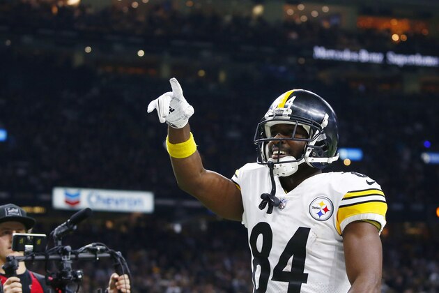 Pittsburgh Steelers wide receiver Antonio Brown (84) celebrates sho touchdown reception in the second half of an NFL football game against the New Orleans Saints in New Orleans, Sunday, Dec. 23, 2018. (AP Photo/Butch Dill) Pittsburgh Steelers wide receiver Antonio Brown (84) celebrates sho touchdown reception in the second half of an NFL football game against the New Orleans Saints in New Orleans, Sunday, Dec. 23, 2018. (AP Photo/Butch Dill)