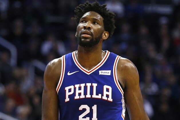 Philadelphia 76ers center Joel Embiid (21) in the first half during an NBA basketball game against the Phoenix Suns, Wednesday, Jan. 2, 2019, in Phoenix. (AP Photo/Rick Scuteri)