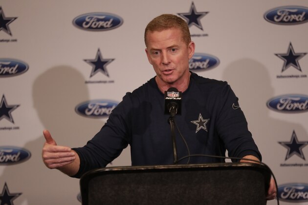 Dallas Cowboys head coach Jason Garrett speaks following an NFL football game against the Indianapolis Colts, Sunday, Dec. 16, 2018, in Indianapolis. Indianapolis won 23-0. (AP Photo/Michael Conroy)