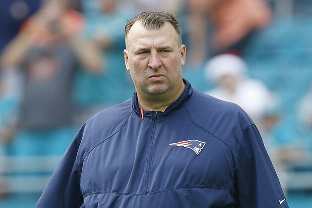 MIAMI, FL - DECEMBER 09:  Bret Bielema of the New England Patriots looks on against the Miami Dolphins at Hard Rock Stadium on December 9, 2018 in Miami, Florida.  (Photo by Michael Reaves/Getty Images)
