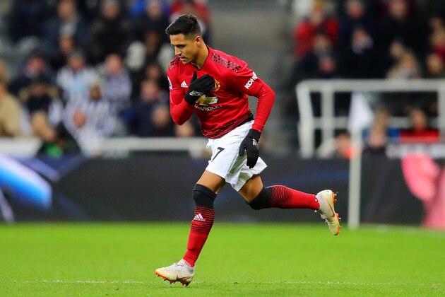 NEWCASTLE UPON TYNE, ENGLAND - JANUARY 02: Alexis Sanchez of Manchester United enters the field as a substitute during the Premier League match between Newcastle United and Manchester United at St. James Park on January 2, 2019 in Newcastle upon Tyne, United Kingdom. (Photo by Chris Brunskill/Fantasista/Getty Images)