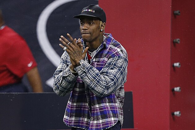 HOUSTON, TEXAS - JANUARY 05: Musician Travis Scott is introduced as the home-field advantage captain as the Indianapolis Colts play the Houston Texans during the Wild Card Round at NRG Stadium on January 05, 2019 in Houston, Texas. (Photo by Bob Levey/Getty Images)