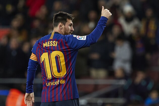 BARCELONA, SPAIN - JANUARY 13: Lionel Messi of FC Barcelona celebrates after scoring his side's second goal during the La Liga match between FC Barcelona and SD Eibar at Camp Nou on January 13, 2019 in Barcelona, Spain. (Photo by Quality Sport Images/Getty Images)