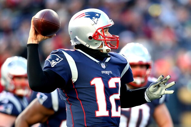 FOXBOROUGH, MASSACHUSETTS - JANUARY 13: Tom Brady #12 of the New England Patriots throws during the third quarter in the AFC Divisional Playoff Game against the Los Angeles Chargers at Gillette Stadium on January 13, 2019 in Foxborough, Massachusetts. (Photo by Maddie Meyer/Getty Images)