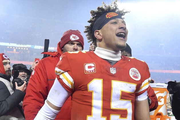 Kansas City Chiefs quarterback Patrick Mahomes (15) interacts with fans following the team's NFL divisional football playoff game against the Indianapolis Colts in Kansas City, Mo., Saturday, Jan. 12, 2019. The Chiefs won 31-13. (AP Photo/Ed Zurga) Kansas City Chiefs quarterback Patrick Mahomes (15) interacts with fans following the team's NFL divisional football playoff game against the Indianapolis Colts in Kansas City, Mo., Saturday, Jan. 12, 2019. The Chiefs won 31-13. (AP Photo/Ed Zurga)