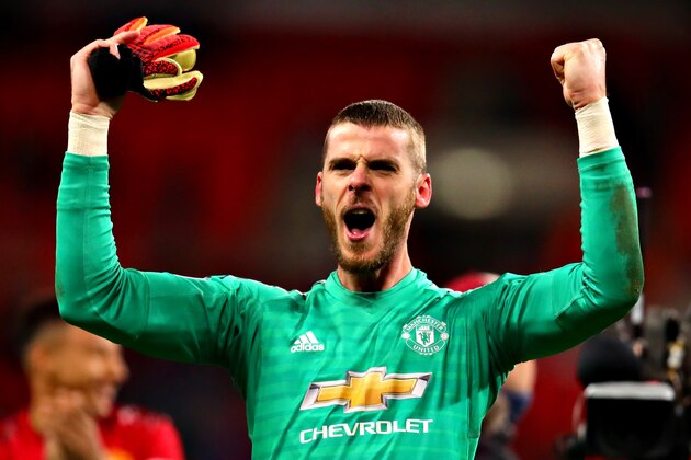 LONDON, ENGLAND - JANUARY 13: David De Gea of Manchester United celebrates victory after the Premier League match between Tottenham Hotspur and Manchester United at Wembley Stadium on January 13, 2019 in London, United Kingdom. (Photo by Chris Brunskill/Fantasista/Getty Images) LONDON, ENGLAND - JANUARY 13: David De Gea of Manchester United celebrates victory after the Premier League match between Tottenham Hotspur and Manchester United at Wembley Stadium on January 13, 2019 in London, United Kingdom. (Photo by Chris Brunskill/Fantasista/Getty Images)