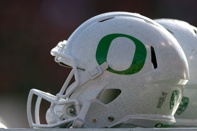 SALT LAKE CITY, UT - NOVEMBER 19: Isolated view of Oregon Ducks helmets on the sideline during the Ducks game against the Utah Utes at Rice-Eccles Stadium on November 19, 2016 in Salt Lake City, Utah. (Photo by Gene Sweeney Jr/Getty Images)