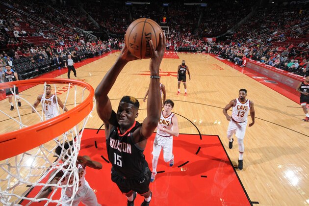 HOUSTON, TX - JANUARY 11 : Clint Cappella #15 of the Houston Rockets dunks against the Cleveland Cavaliers on January 11, 2019 at the Toyota Center in Houston, Texas. NOTE TO USER: User expressly acknowledges and agrees that, by downloading and or using this photograph, User is consenting to the terms and conditions of the Getty Images License Agreement. Mandatory Copyright Notice: Copyright 2019 NBAE (Photo by Bill Baptist/NBAE via Getty Images)