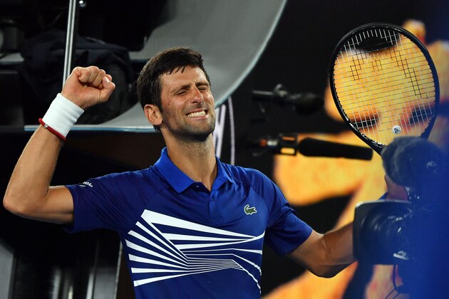 Serbia's Novak Djokovic celebrates his victory against Mitchell Krueger of the US during their men's singles match on day two of the Australian Open tennis tournament in Melbourne on January 15, 2019. (Photo by Paul Crock / AFP) / -- IMAGE RESTRICTED TO EDITORIAL USE - STRICTLY NO COMMERCIAL USE --        (Photo credit should read PAUL CROCK/AFP/Getty Images)