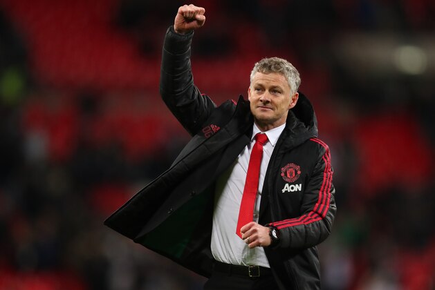 LONDON, ENGLAND - JANUARY 13: Ole Gunnar Solskjaer, Interim Manager of Manchester United celebrates victory after the Premier League match between Tottenham Hotspur and Manchester United at Wembley Stadium on January 13, 2019 in London, United Kingdom. (Photo by Catherine Ivill/Getty Images) LONDON, ENGLAND - JANUARY 13: Ole Gunnar Solskjaer, Interim Manager of Manchester United celebrates victory after the Premier League match between Tottenham Hotspur and Manchester United at Wembley Stadium on January 13, 2019 in London, United Kingdom. (Photo by Catherine Ivill/Getty Images)