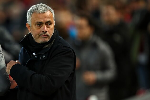 LIVERPOOL, ENGLAND - DECEMBER 16:  Jose Mourinho the head coach / manager of Manchester United during the Premier League match between Liverpool FC and Manchester United at Anfield on December 16, 2018 in Liverpool, United Kingdom. (Photo by Robbie Jay Barratt - AMA/Getty Images)