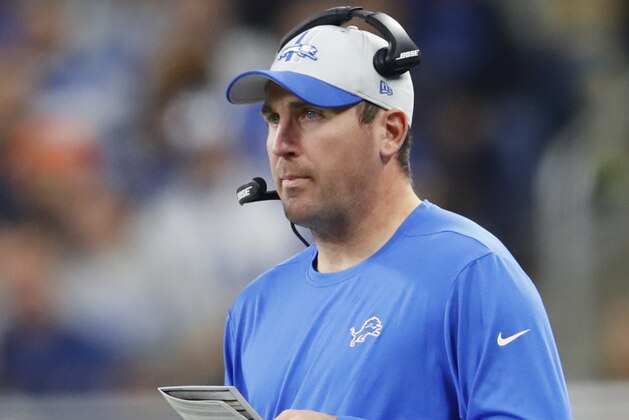 Detroit Lions offensive coordinator Jim Bob Cooter watches during an NFL football game against the Chicago Bears in Detroit, Thursday, Nov. 22, 2018. (AP Photo/Paul Sancya) Detroit Lions offensive coordinator Jim Bob Cooter watches during an NFL football game against the Chicago Bears in Detroit, Thursday, Nov. 22, 2018. (AP Photo/Paul Sancya)