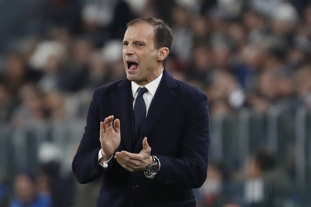 FILE - In this Nov. 27, 2018 file photo, Juventus coach Massimiliano Allegri gestures during the Champions League group H soccer match between Juventus and Valencia at the Allianz stadium in Turin, Italy. The Italian Super Cup is normally looked upon as little more than a friendly, the traditional curtain-raiser to a season. But this year it is being played against a backdrop of political outrage and protests. Italian politicians and human rights activists have objected to the game being played in Saudi Arabia, citing the assassination of Washington Post columnist Jamal Khashoggi at the Saudi Consulate in Istanbul, Turkey. (AP Photo/Antonio Calanni)