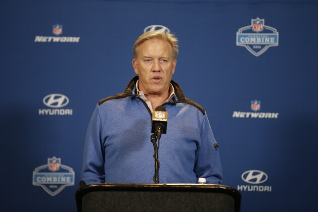 Denver Broncos general manager John Elway responds to a question during a news conference at the NFL football scouting combine Thursday, Feb. 25, 2016, in Indianapolis. (AP Photo/Darron Cummings) Denver Broncos general manager John Elway responds to a question during a news conference at the NFL football scouting combine Thursday, Feb. 25, 2016, in Indianapolis. (AP Photo/Darron Cummings)