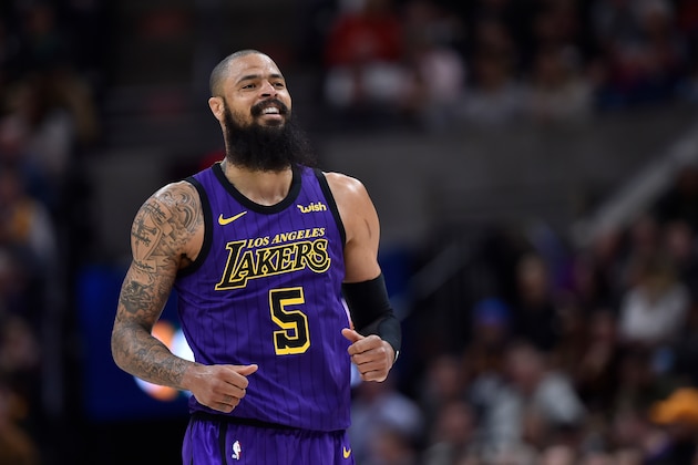 SALT LAKE CITY, UT - JANUARY 11: Tyson Chandler #5 of the Los Angeles Lakers reacts to a call in the first half of a NBA game against the Utah Jazz at Vivint Smart Home Arena on January 11, 2019 in Salt Lake City, Utah. NOTE TO USER: User expressly acknowledges and agrees that, by downloading and or using this photograph, User is consenting to the terms and conditions of the Getty Images License Agreement. (Photo by Gene Sweeney Jr./Getty Images) SALT LAKE CITY, UT - JANUARY 11: Tyson Chandler #5 of the Los Angeles Lakers reacts to a call in the first half of a NBA game against the Utah Jazz at Vivint Smart Home Arena on January 11, 2019 in Salt Lake City, Utah. NOTE TO USER: User expressly acknowledges and agrees that, by downloading and or using this photograph, User is consenting to the terms and conditions of the Getty Images License Agreement. (Photo by Gene Sweeney Jr./Getty Images)