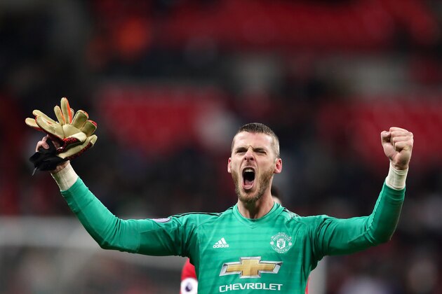 LONDON, ENGLAND - JANUARY 13: David de Gea of Manchester United at full time of the Premier League match between Tottenham Hotspur and Manchester United at Wembley Stadium on January 13, 2019 in London, United Kingdom. (Photo by James Williamson - AMA/Getty Images)