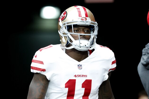 San Francisco 49ers wide receiver Marquise Goodwin (11) takes the field prior to an NFL football game against the Arizona Cardinals, Sunday, Oct. 1, 2017, in Glendale, Ariz. (AP Photo/Rick Scuteri)