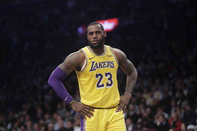 Los Angeles Lakers' LeBron James (23) during the second half of an NBA basketball game against the Brooklyn Nets Tuesday, Dec. 18, 2018, in New York. The Nets won115-110. (AP Photo/Frank Franklin II)