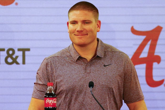 Alabama defensive coordinator Tosh Lupoi speaks to media before a NCAA college football practice, Saturday, Aug. 4, 2018, in Tuscaloosa, Ala. (AP Photo/Butch Dill)