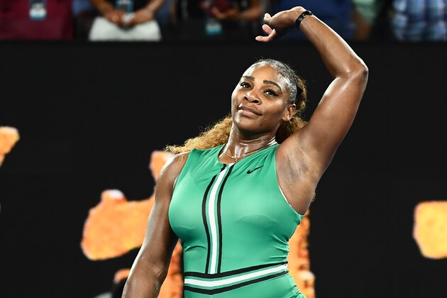 Serena Williams of the US celebrates her victory against Canada's Eugenie Bouchard after winning their women's singles match on day four of the Australian Open tennis tournament in Melbourne on January 17, 2019. (Photo by Jewel SAMAD / AFP) / -- IMAGE RESTRICTED TO EDITORIAL USE - STRICTLY NO COMMERCIAL USE --        (Photo credit should read JEWEL SAMAD/AFP/Getty Images)