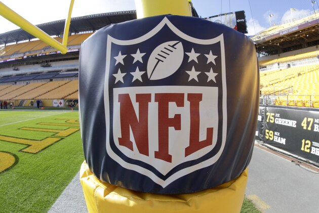 The NFL Logo is on a pad on the goal post at Heinz Field before an NFL football game between the Pittsburgh Steelers and the Cincinnati Bengals, Sunday, Dec. 30, 2018, in Pittsburgh. (AP Photo/Gene J. Puskar)