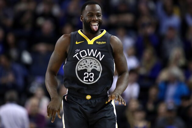 OAKLAND, CALIFORNIA - JANUARY 16:  Draymond Green #23 of the Golden State Warriors reacts after he made a shot against the New Orleans Pelicans at ORACLE Arena on January 16, 2019 in Oakland, California.  NOTE TO USER: User expressly acknowledges and agrees that, by downloading and or using this photograph, User is consenting to the terms and conditions of the Getty Images License Agreement. (Photo by Ezra Shaw/Getty Images)