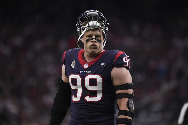 Houston Texans defensive end J.J. Watt (99) during the first half of an NFL wild card playoff football game against the Indianapolis Colts, Saturday, Jan. 5, 2019, in Houston. (AP Photo/Eric Christian Smith)