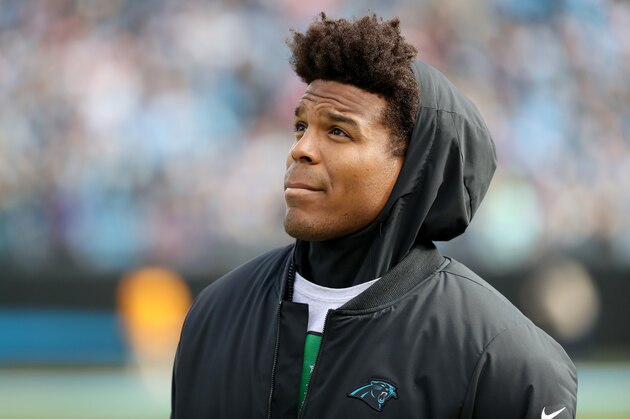 CHARLOTTE, NORTH CAROLINA - DECEMBER 23: Cam Newton #1 of the Carolina Panthers looks on during their game against the Atlanta Falcons at Bank of America Stadium on December 23, 2018 in Charlotte, North Carolina. (Photo by Streeter Lecka/Getty Images)