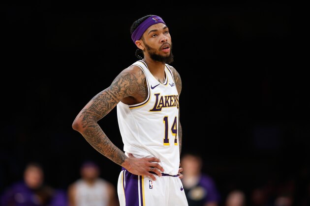LOS ANGELES, CA - JANUARY 13:  Brandon Ingram #14 of the Los Angeles Lakers looks on during the second half of a game against the Cleveland Cavaliers  at Staples Center on January 13, 2019 in Los Angeles, California.  NOTE TO USER: User expressly acknowledges and agrees that, by downloading and or using this photograph, User is consenting to the terms and conditions of the Getty Images License Agreement.  The Cleveland Cavaliers defeated the Los Angeles Lakers 101-95.  (Photo by Sean M. Haffey/Getty Images)