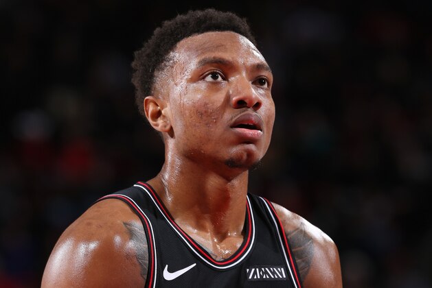 PORTLAND, OR - JANUARY 9: Wendell Carter Jr. #34 of the Chicago Bulls shoots a free throw during the game against the Portland Trail Blazers on January 9, 2019 at the Moda Center Arena in Portland, Oregon. NOTE TO USER: User expressly acknowledges and agrees that, by downloading and or using this photograph, user is consenting to the terms and conditions of the Getty Images License Agreement. Mandatory Copyright Notice: Copyright 2019 NBAE (Photo by Sam Forencich/NBAE via Getty Images)