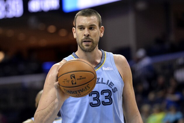 Memphis Grizzlies center Marc Gasol (33) plays in the first half of an NBA basketball game against the Memphis Grizzlies Wednesday, Jan. 16, 2019, in Memphis, Tenn. (AP Photo/Brandon Dill) Memphis Grizzlies center Marc Gasol (33) plays in the first half of an NBA basketball game against the Memphis Grizzlies Wednesday, Jan. 16, 2019, in Memphis, Tenn. (AP Photo/Brandon Dill)