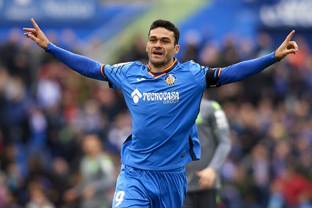 GETAFE, SPAIN - DECEMBER 15: Jorge Molina of Getafe CF celebrates after scoring his team's first goal during the La Liga match between Getafe CF and Real Sociedad at Coliseum Alfonso Perez on December 15, 2018 in Getafe, Spain. (Photo by Quality Sport Images/Getty Images)